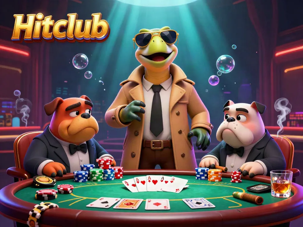 Hitclub's thrilling VIP lounge entry featuring raptors disguised as a human, with vibrant game elements.