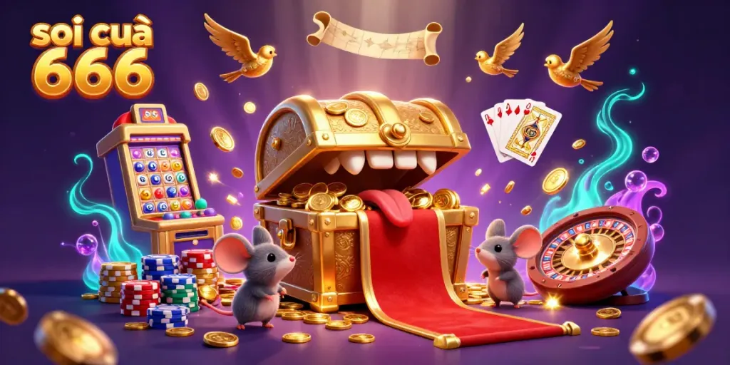 Experience thrilling lottery predictions with soi cầu 666 in a vibrant, engaging casino scene filled with golden treasures.