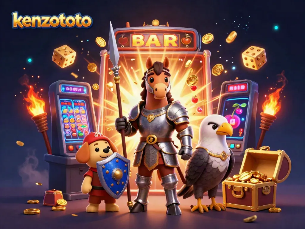 Play exciting arcade games with kenzototo, featuring lucky symbols and dynamic characters.
