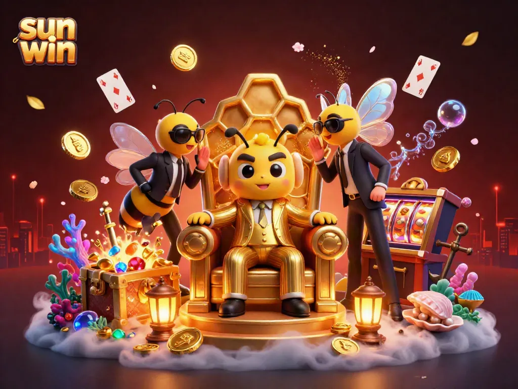 Experience thrilling gaming with Sun Win amidst vibrant casino elements and characters.
