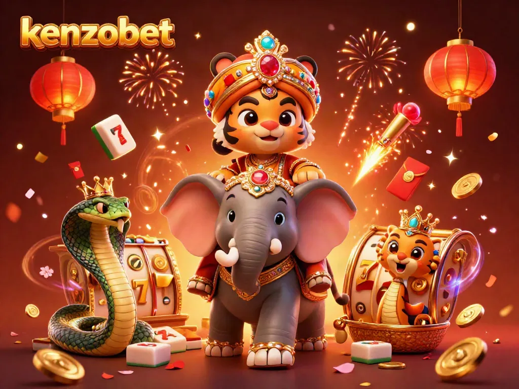 Experience the vibrant excitement of kenzobet with our dynamic 3D casino illustration featuring lucky symbols and characters.
