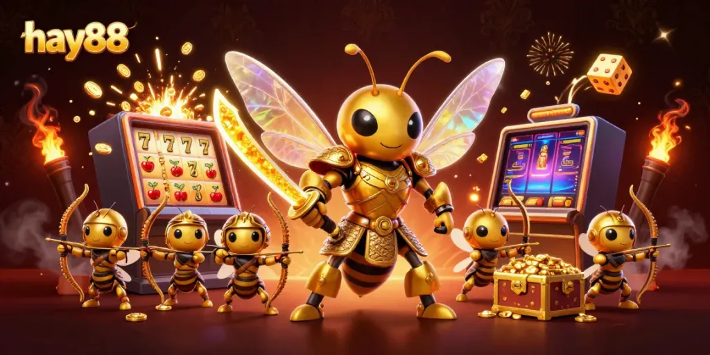 Experience the thrilling scenes of hay88 with vibrant casino games and dynamic characters.