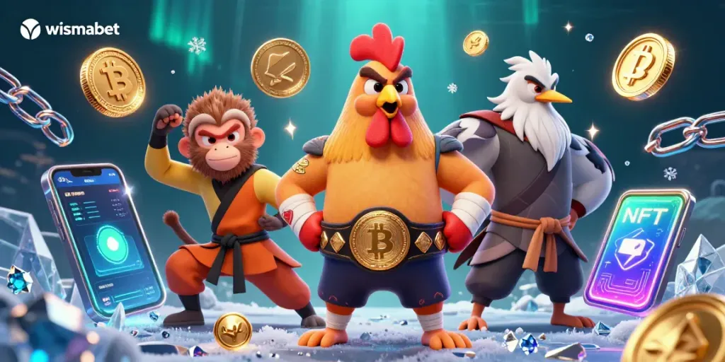 Taruhan dengan wismabet di ilustrasi kasinonya, penuh detail dan elemen crypto yang menarik.