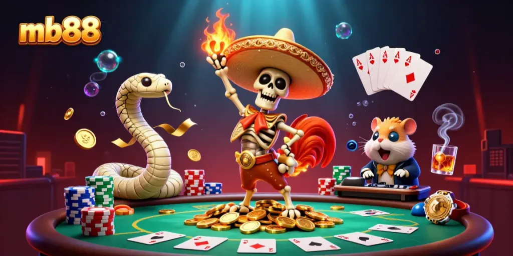 Celebrate casino wins with mb88 as a mariachis dance on coins, poker chips, and joyous gambling elements