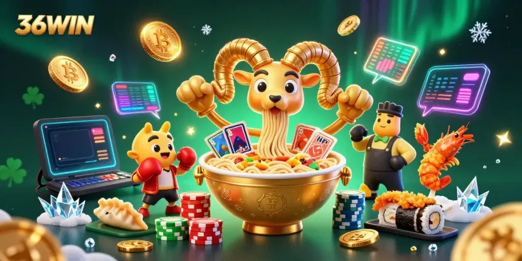 Experience the vibrant world of 36WIN with dancing characters and cryptocurrency elements in action.