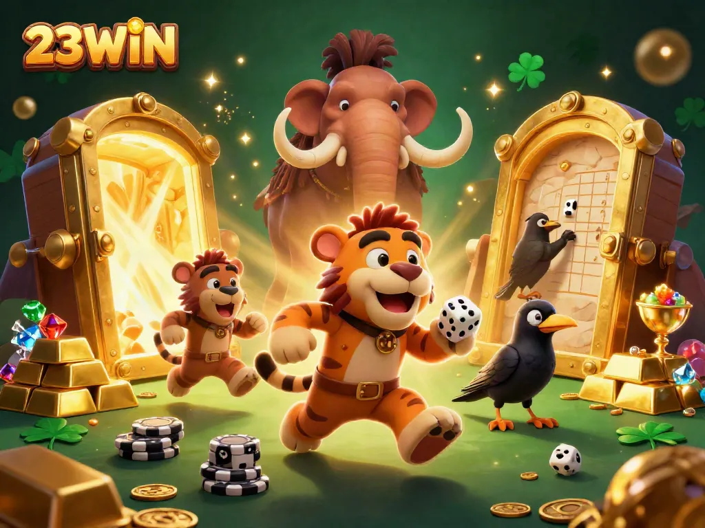 Play with interactive gaming elements at 23WIN's vibrant casino illustration.