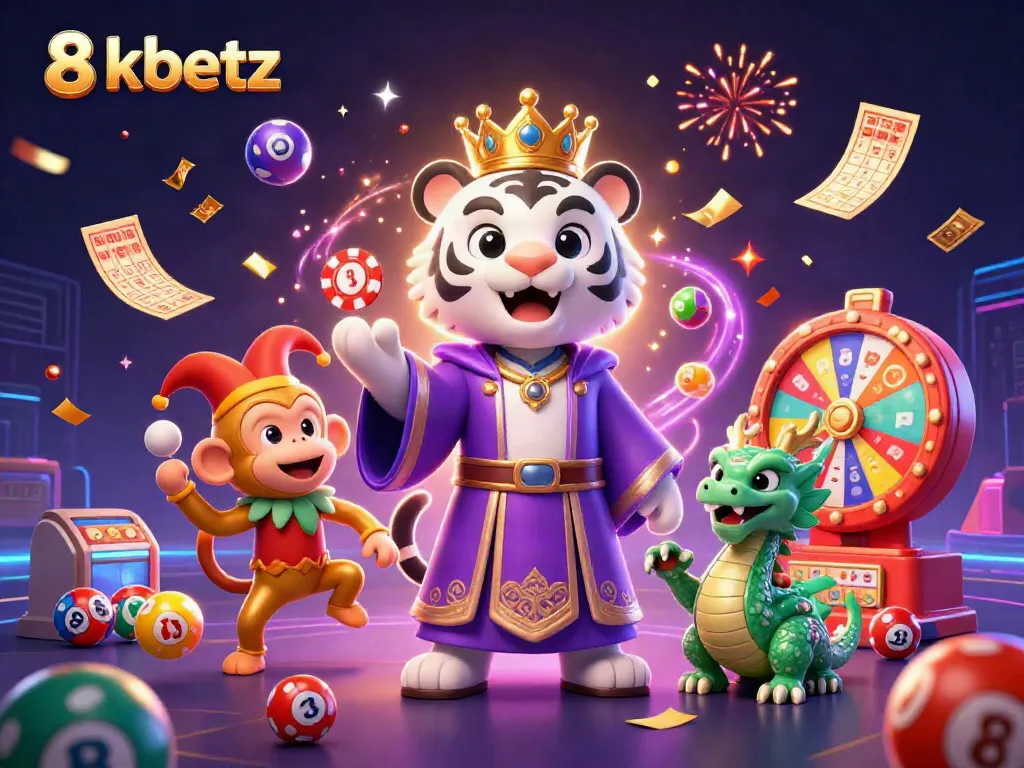Experience excitement at 8xbetz with vibrant games, lively atmosphere, and engaging characters promoting casino fun.