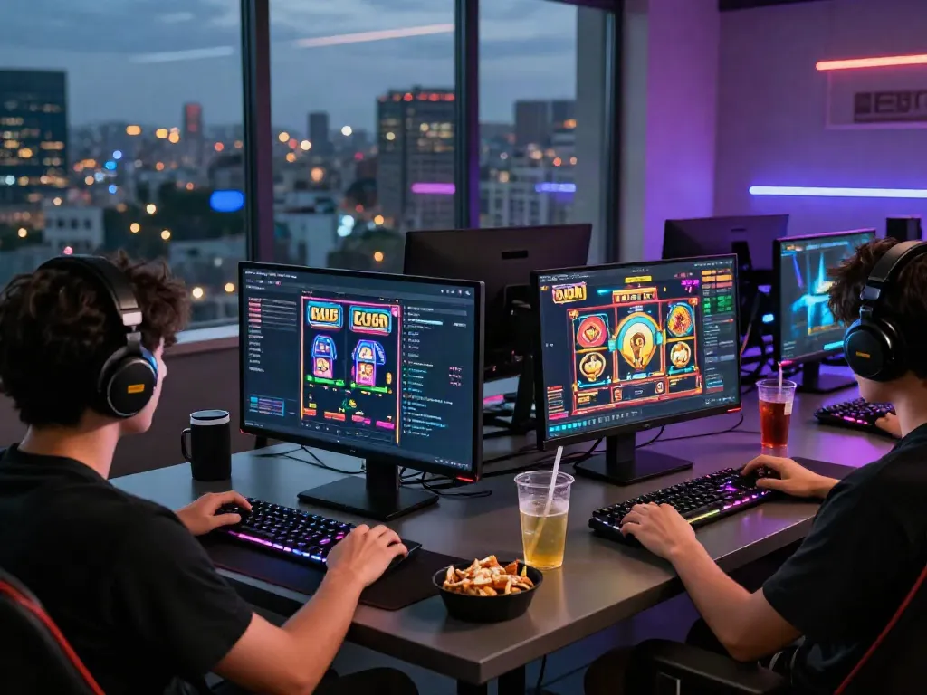 Player engaging in slot gacor games in a vibrant gaming setup with lively atmosphere.