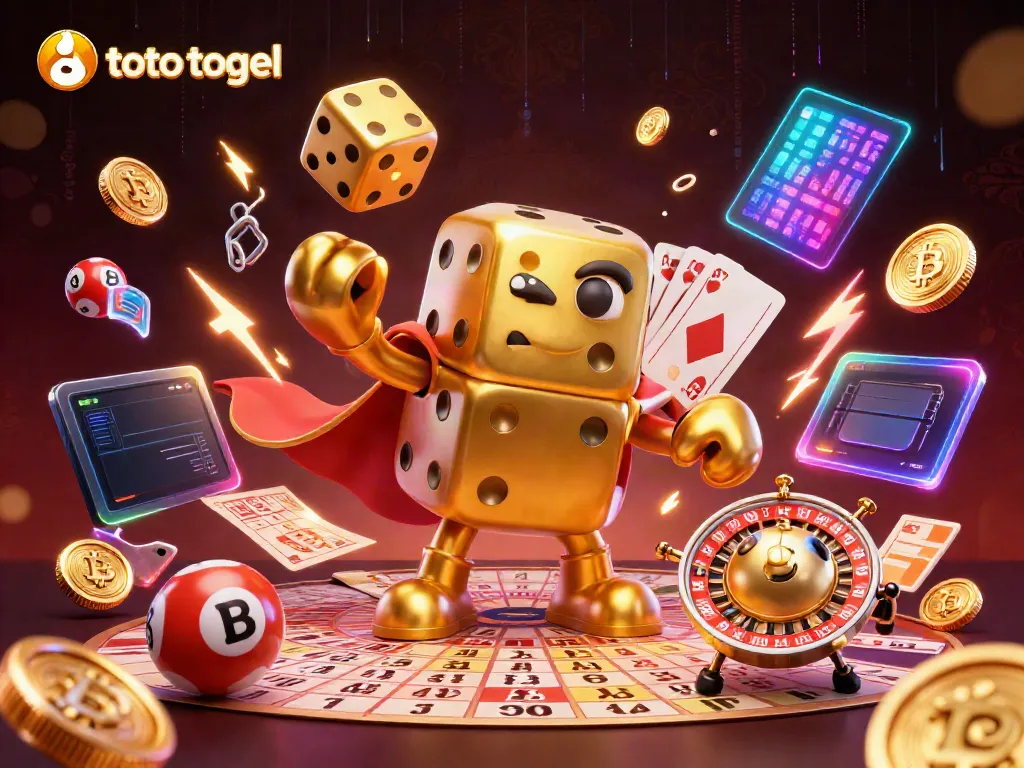 Win with toto togel in this vibrant, animated scene filled with lottery excitement and crypto elements.