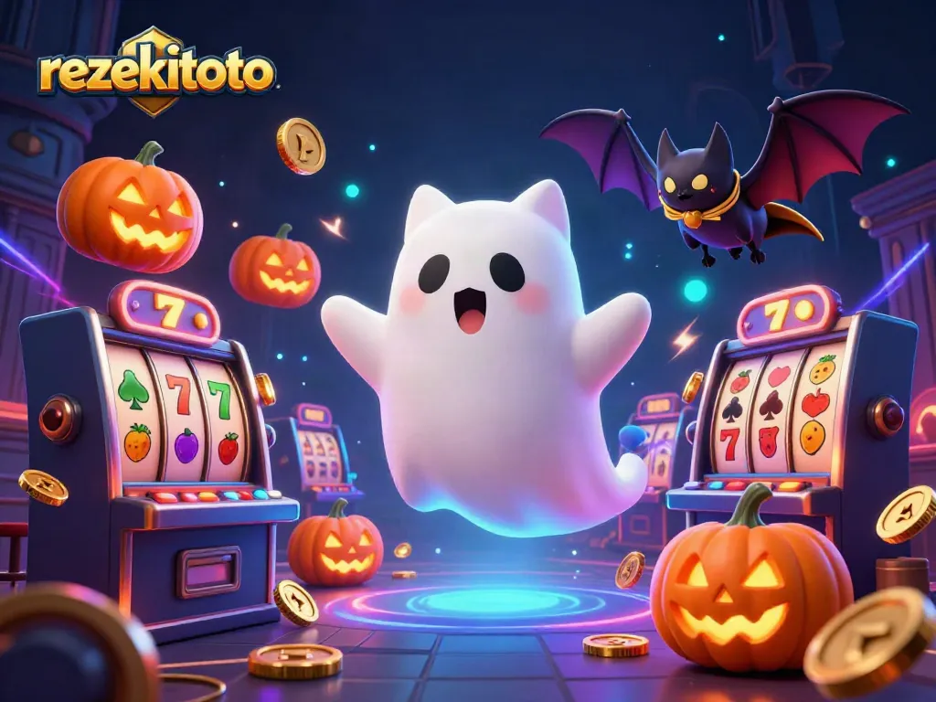 Experience thrilling gaming in rezekitoto with enchanting ghost cat and vibrant casino elements.