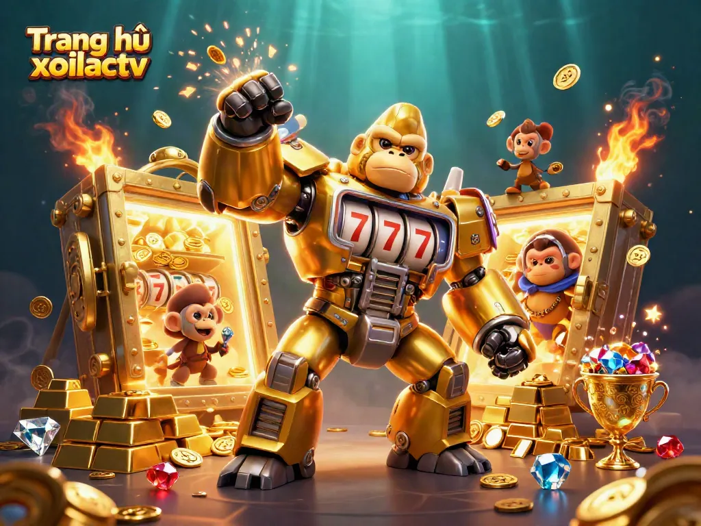 Spin classic slots at Trang chủ xoilactv with a dynamic 3D gorilla mech in a treasure-filled scene.