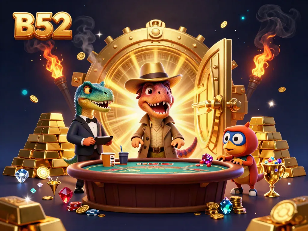 Experience thrilling gameplay at B52's blackjack table with vibrant characters and golden treasures.