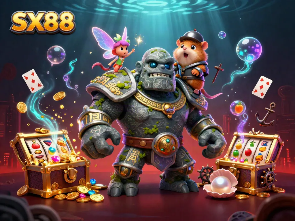 SX88's gaming magic comes alive in a vibrant scene with fantasy characters and thrilling slots elements.