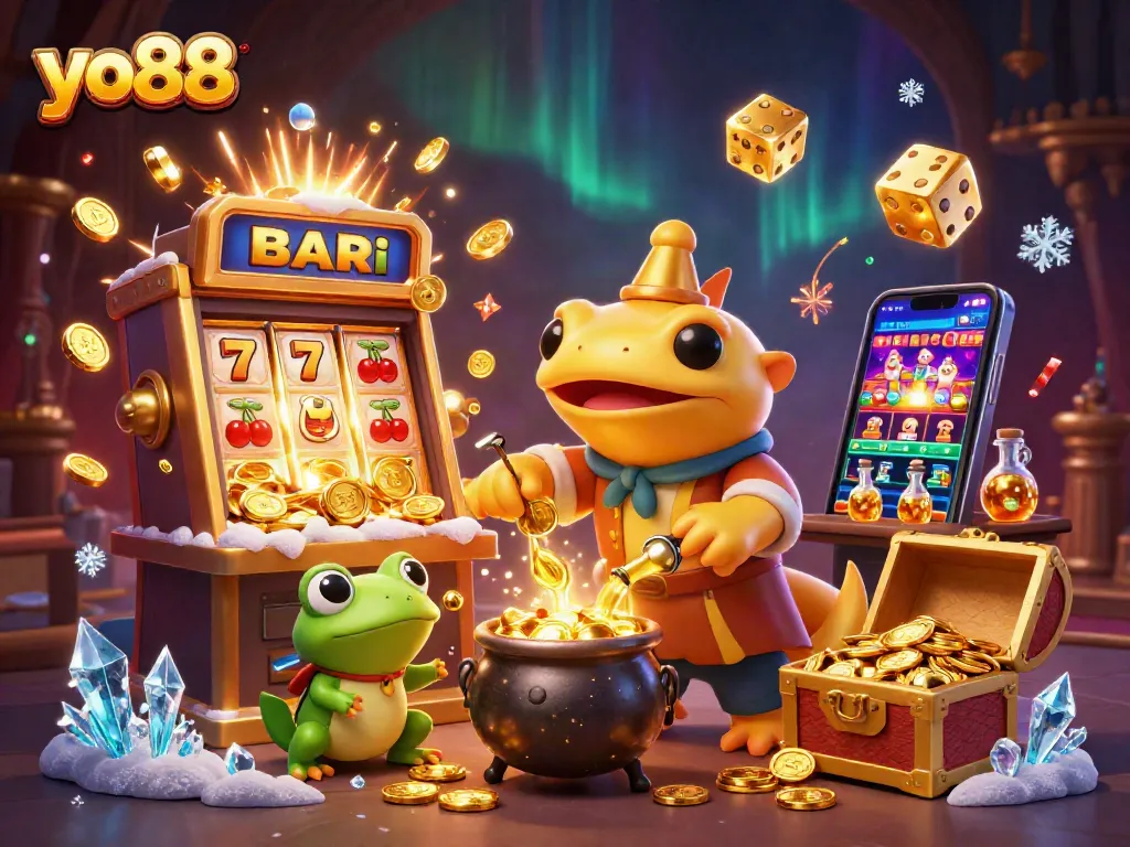 yo88 offers an exciting casino experience with gold coins, slot machines, and colorful games