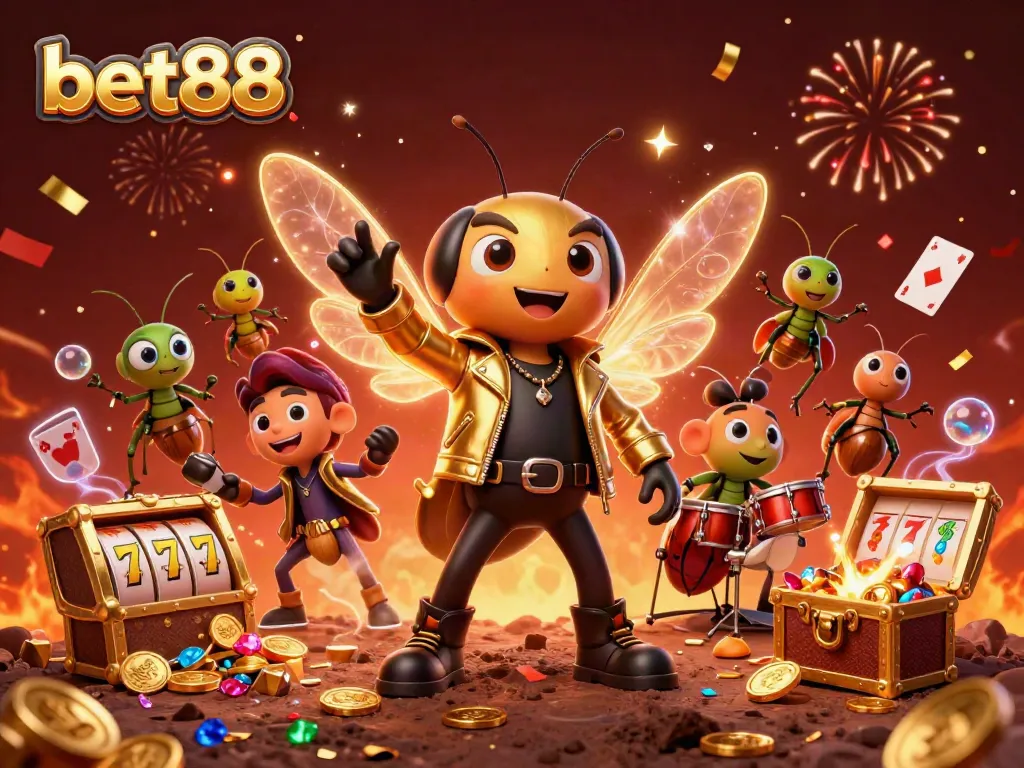 Experience thrilling adventures with bet88 as a cicada rock star and friends celebrate jackpots and wins!