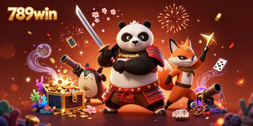Experience excitement with the 789win samurai panda in a captivating casino-themed illustration.