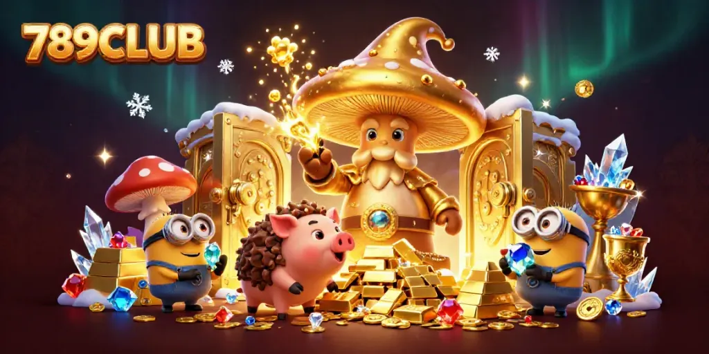 Experience magical winnings at 789CLUB with treasures and 3D casino characters.