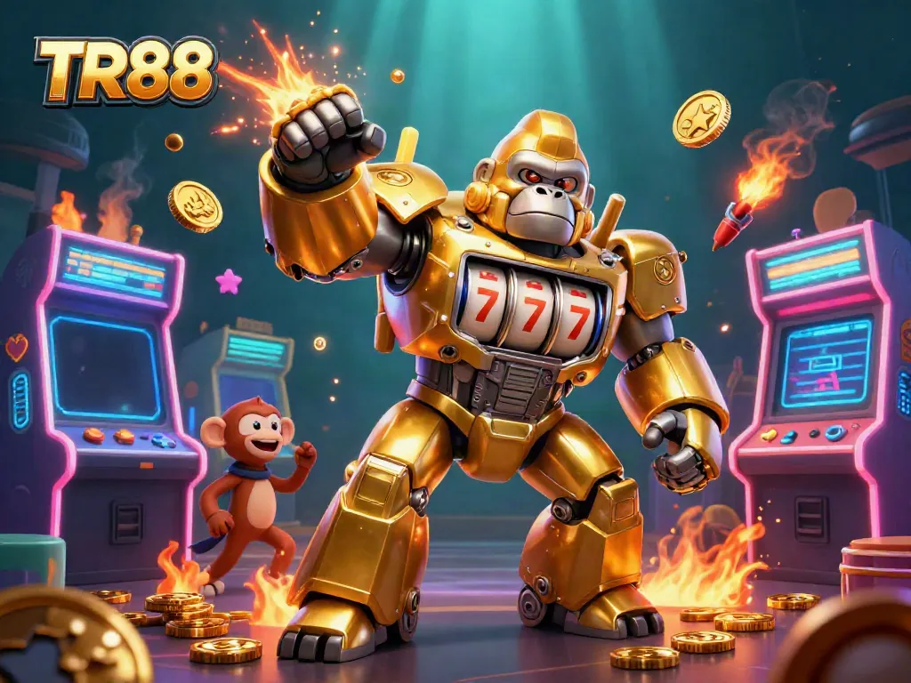 Experience thrilling entertainment at TR88 with an action-packed 3D golden gorilla mech slot machine.